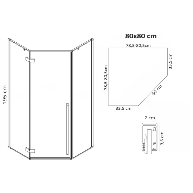 Zuhanykabin Diamond gold 80x80x195,6