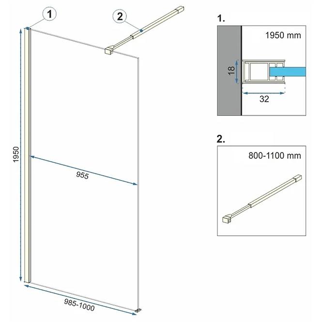 Zuhanyfal Walk-In Aero Gold 100x195