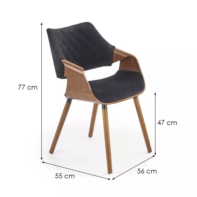 Szék K396 fa/velvet dió/fekete 56x55x77