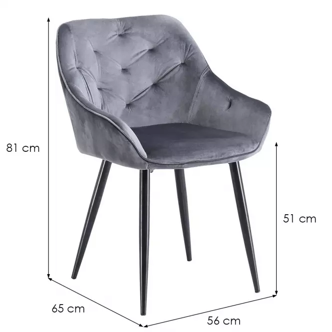 Szék K487 velvet/fém hamu 56x65x81,6