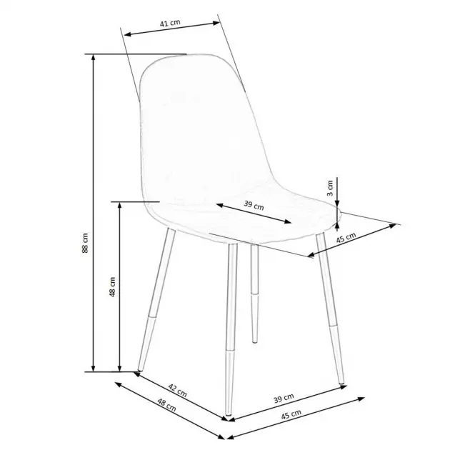 Szék K379 velvet/fém hamu 45x48x88