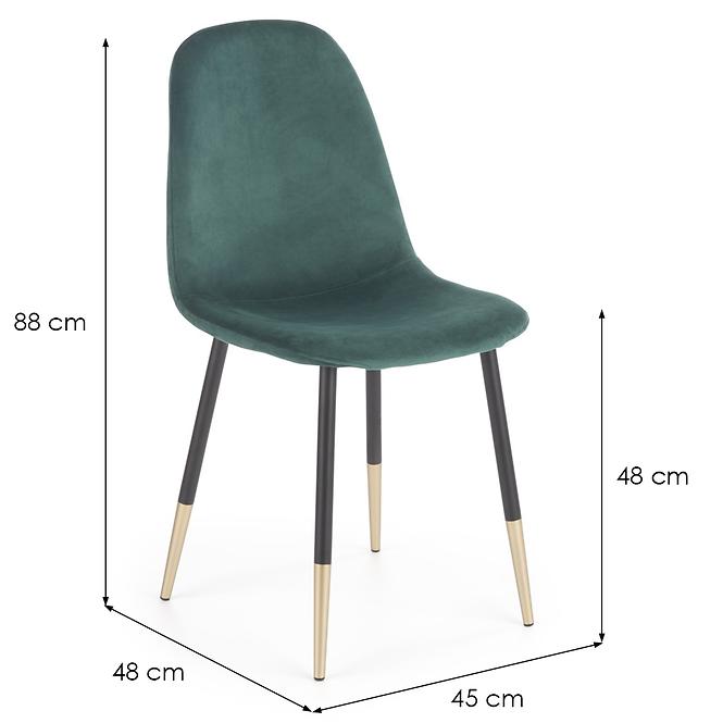 Szék K379 velvet/fém sötét  zöld 45x48x88