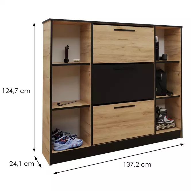 Cipősszekrény SZNB02 tölgy craft arany+fekete,2