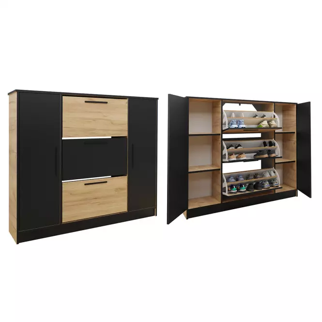 Cipősszekrény SZNB02D tölgy craft arany+fekete