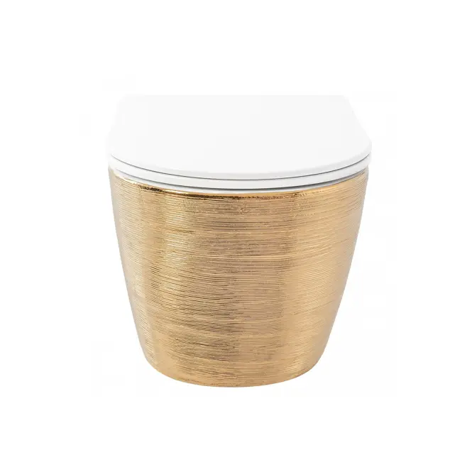 Függő WC csésze Carlo Mini Rimless Gold Brush/White