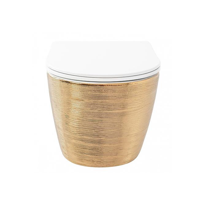 Függő WC csésze Carlo Mini Rimless Gold Brush/White