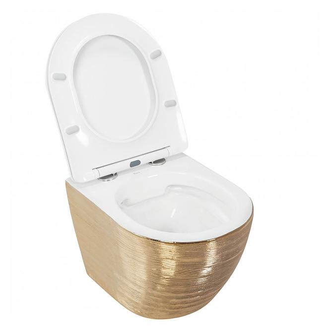 Függő WC csésze Carlo Mini Rimless Gold Brush/White