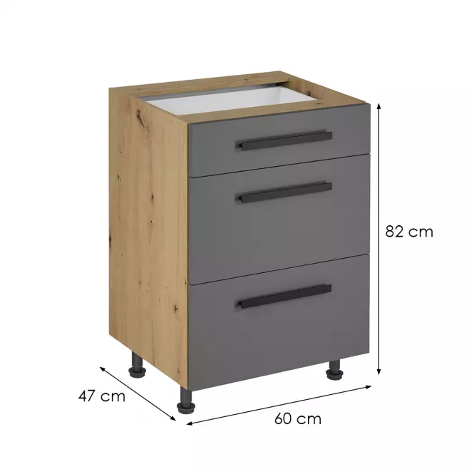 Konyhaszekrény Langen d60s3 fogantyú grey