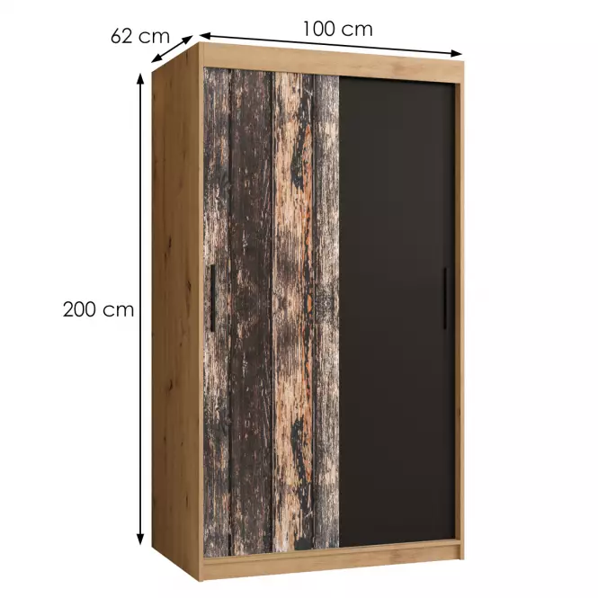 Szekrény Rustic 100 tölgy artisan/fekete,2