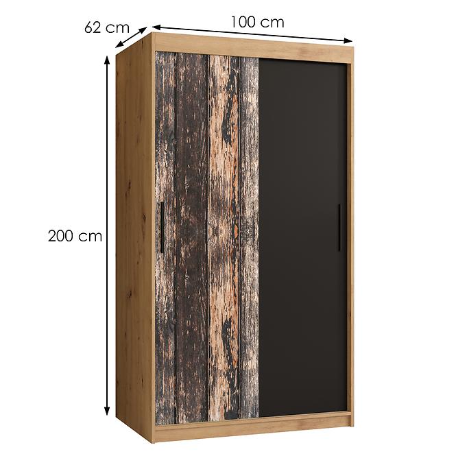 Szekrény Rustic 100 tölgy artisan/fekete,2