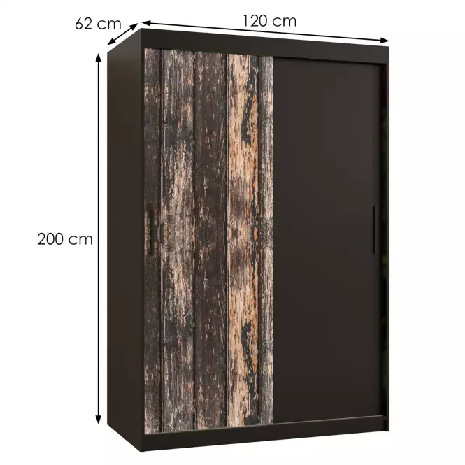 Szekrény Rustic 120 fekete/fekete