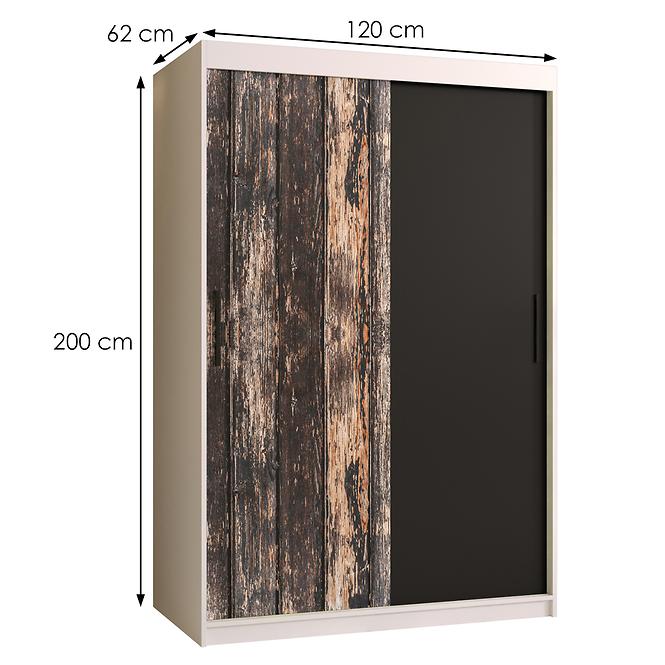 Szekrény Rustic 120 fehér/fekete,2