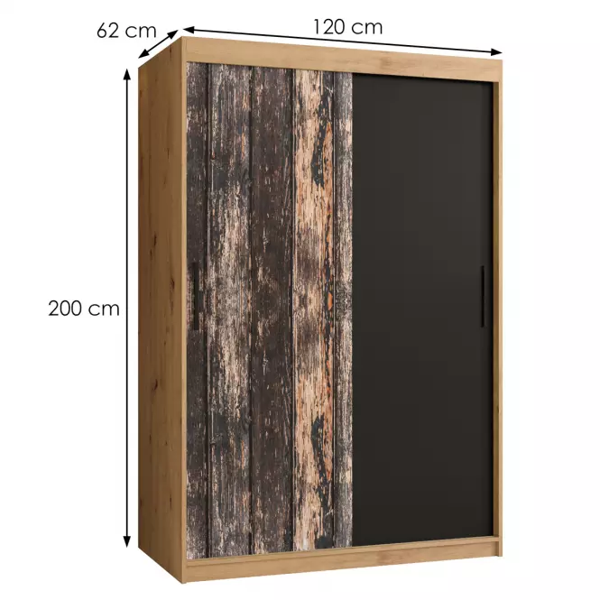 Szekrény Rustic 120 tölgy artisan/fekete,2