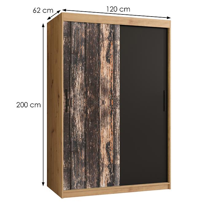 Szekrény Rustic 120 tölgy artisan/fekete,2