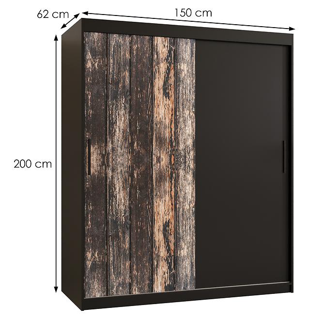 Szekrény Rustic 150 fekete/fekete