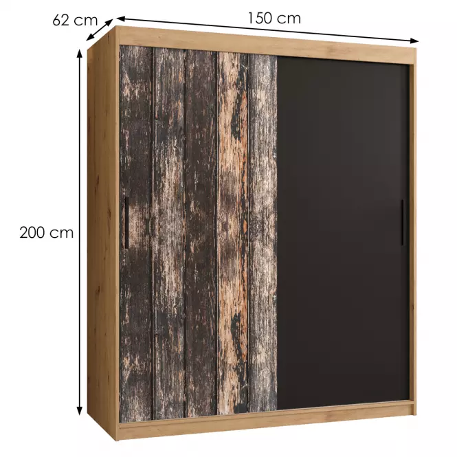 Szekrény Rustic 150 tölgy artisan/fekete,2