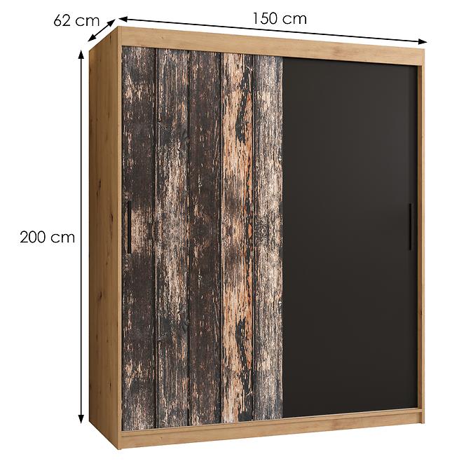Szekrény Rustic 150 tölgy artisan/fekete,2