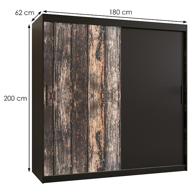 Szekrény Rustic 180 fekete/fekete,2