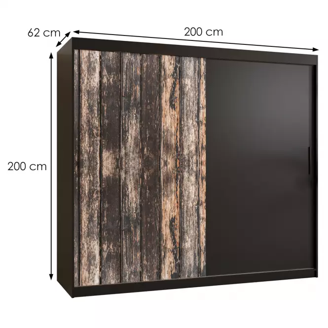 Szekrény Rustic 200 fekete/fekete,2