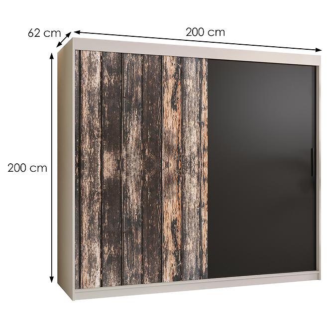 Szekrény Rustic 200 fehér/fekete