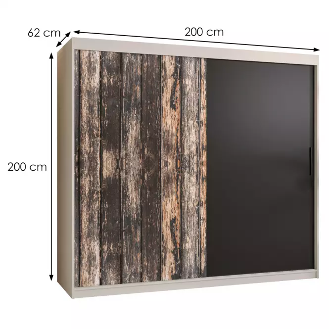 Szekrény Rustic 200 fehér/fekete,2