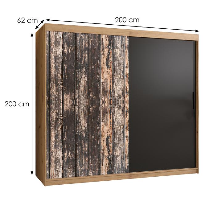 Szekrény Rustic 200 tölgy artisan/fekete