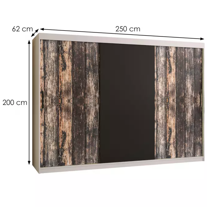 Szekrény Rustic 250 fehér/fekete