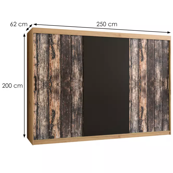 Szekrény Rustic 250 tölgy artisan/fekete