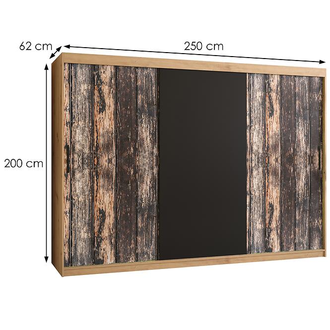 Szekrény Rustic 250 tölgy artisan/fekete