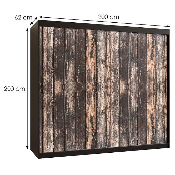 Szekrény Rustic I 200 fekete