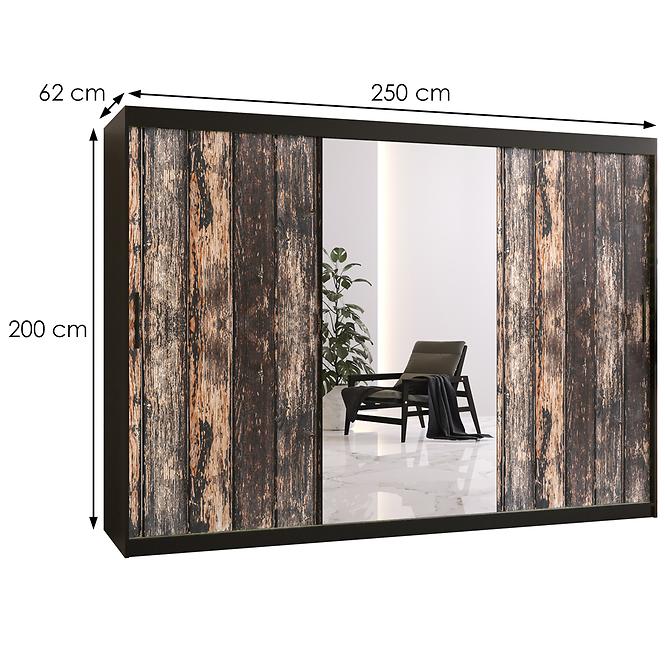 Szekrény Rustic II 250 fekete/tükör