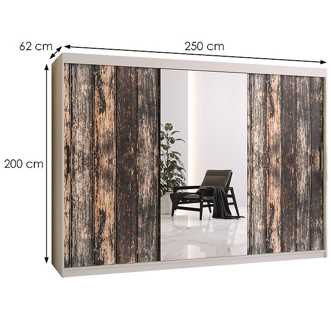 Szekrény Rustic II 250 fehér/tükör