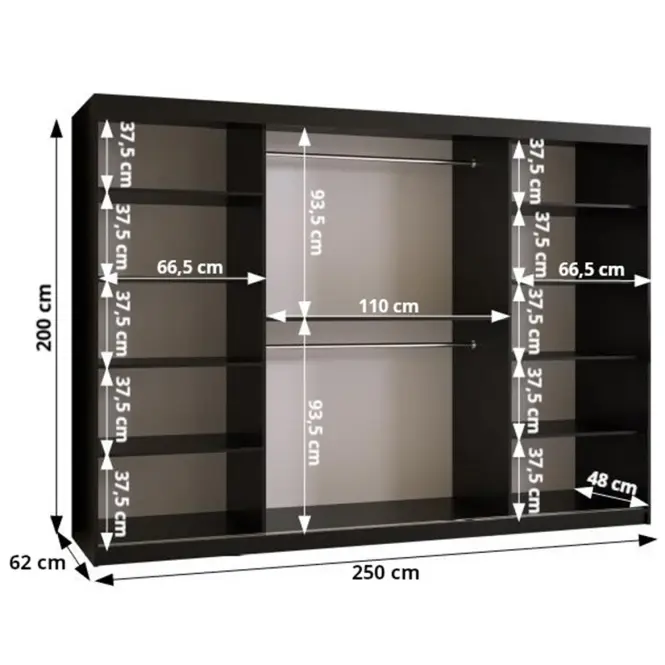 Szekrény Rustic II 250 fehér/tükör,3