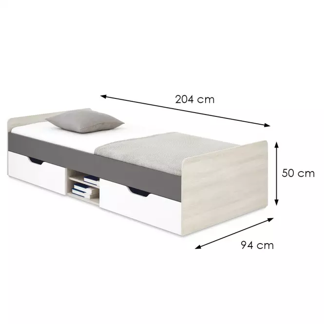 Ágy 90 Remo RM15 tölgy wilton/fehér/antracit,2