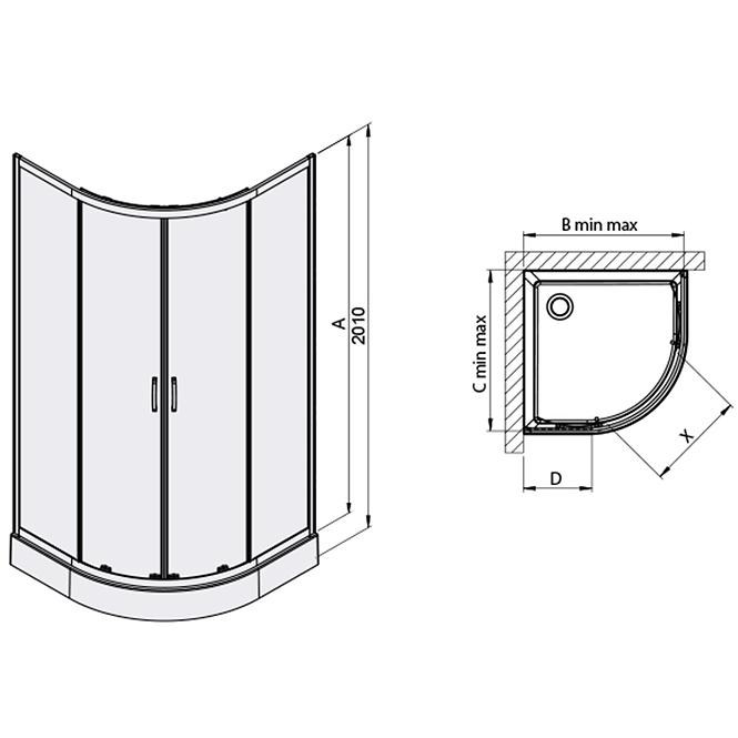 Zuhanykabin negyedkör KP4/Fris-B-80-CY W0