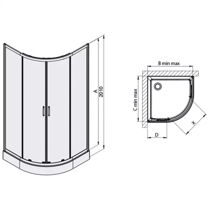 Zuhanykabin negyedkör KP4/Fris-B-80-CY W0,2