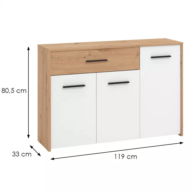 Komód Varadero artisan/fehér 3K1F 11011610,2