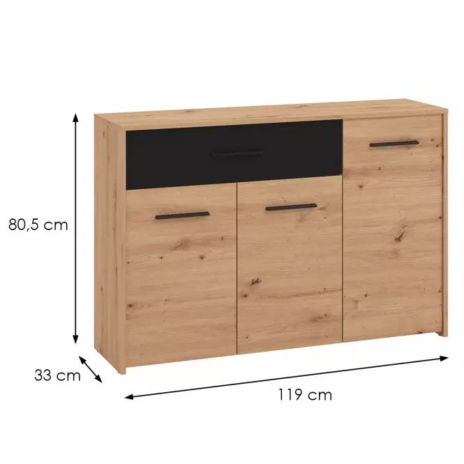 Komód Varadero artisan/fekete 3K1F 11011628,2