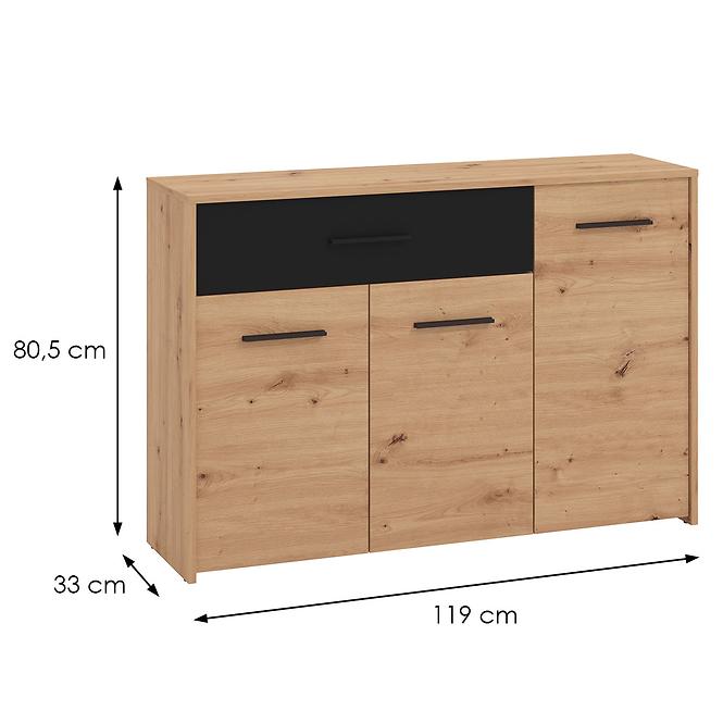 Komód Varadero artisan/fekete 3K1F 11011628,2