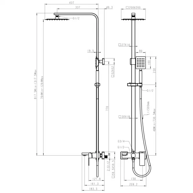 Fürdő-zuhany rendszer Remi X 1-f Inox,2
