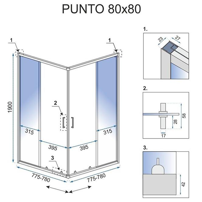 Zuhanykabin Punto Rea K0863 80x80x190 króm