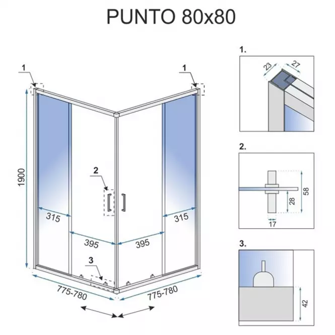 Zuhanykabin Punto Rea K4800 80x80x190 black,2
