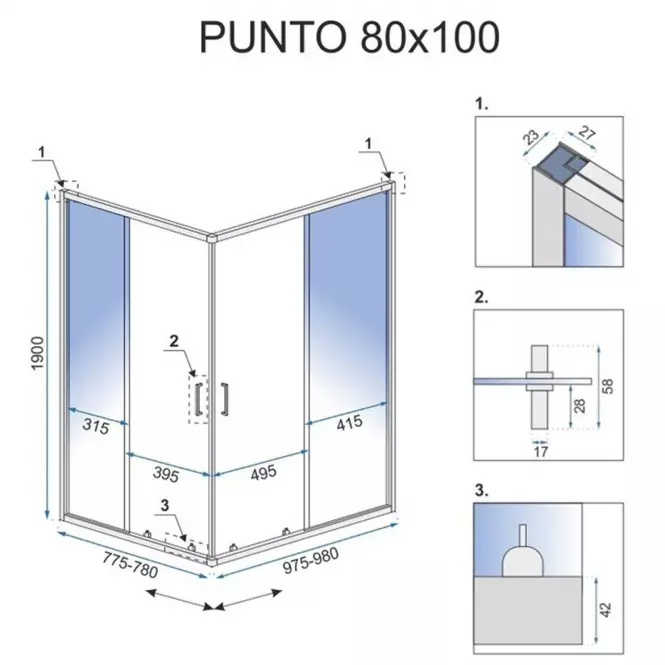 Zuhanykabin Punto Rea K4806 100x80x190 black