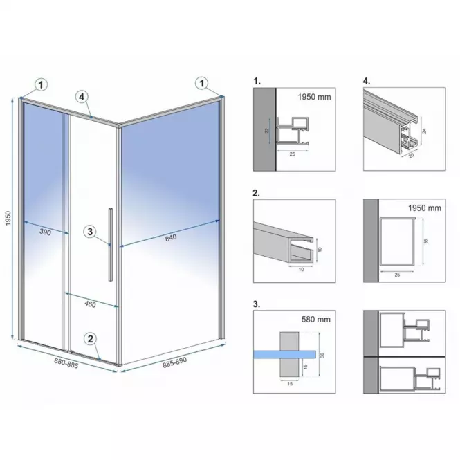 Zuhanykabin Solar Rea K6412 90x90x195 black,2