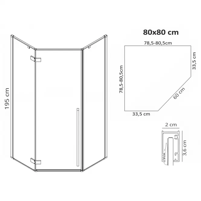 Zuhanykabin Diamond Rea K6900 80x80x195 black