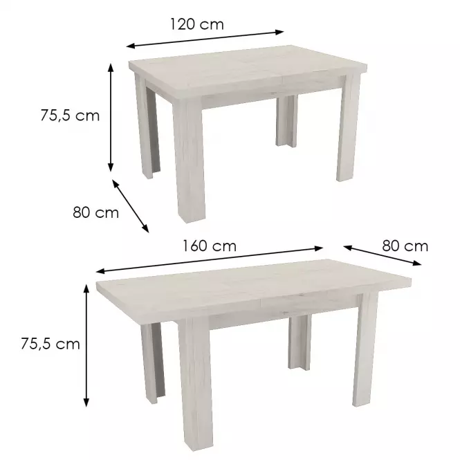 Kinyitható asztal kiscsi Kora 120/160x80cmx80 kraft fehér,5