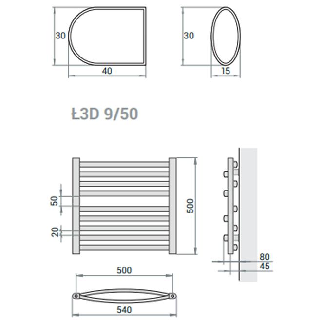 Fürdőszoba radiátor Łezka 3D Ł3D 9/50 fekete 500x540 mm