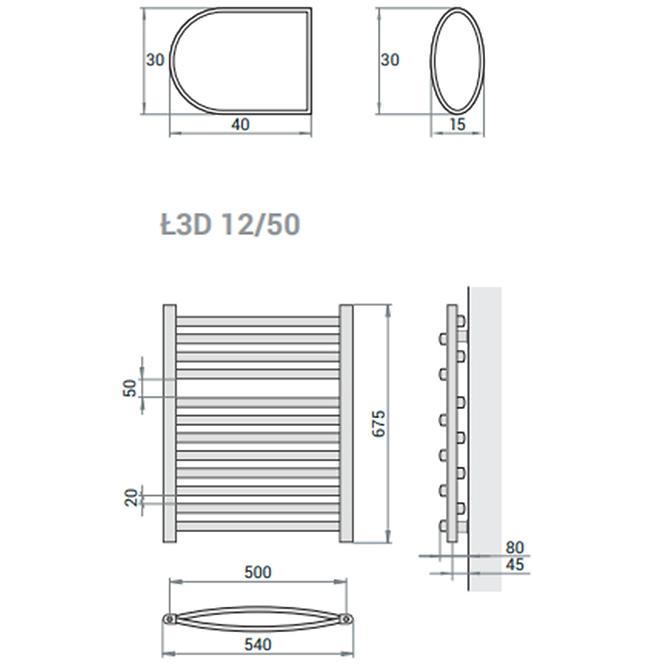 Fürdőszoba radiátor Łezka 3D Ł3D 12/50 fekete 675x540 mm