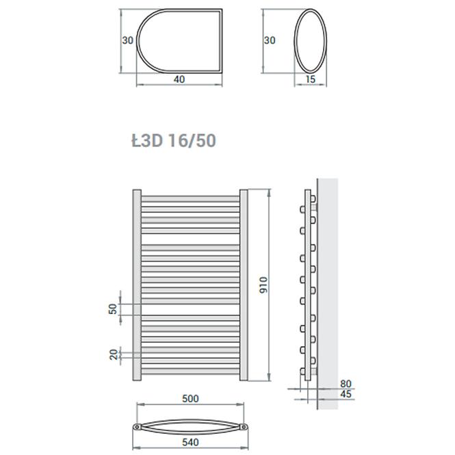 Fürdőszoba radiátor Łezka 3D Ł3D 16/50 fekete 910x540 mm