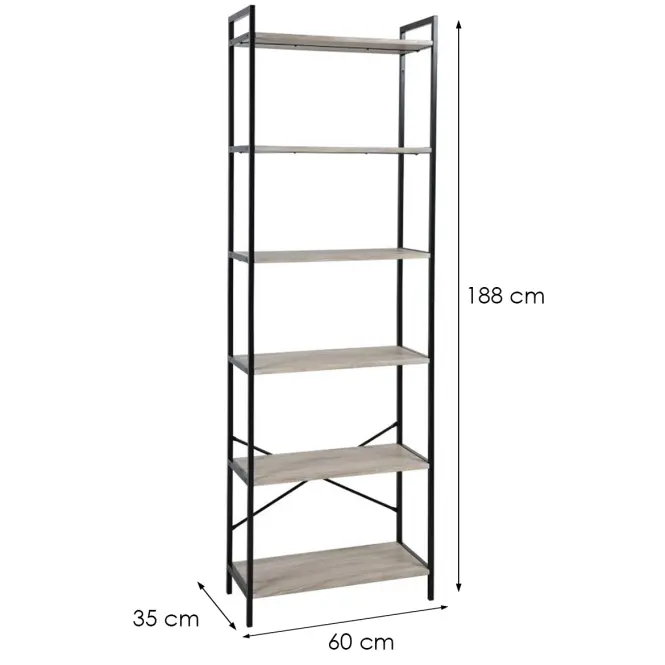 Polcos állvány Modesto 331365A-6(W60) világosszürke tölgy/fekete,2